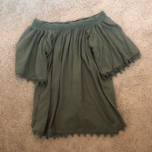 Off the shoulder green top